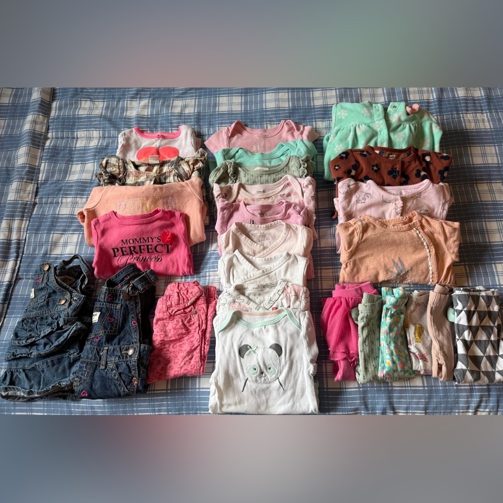 Baby Girls 6-9 Months Mixed Clothing Lot - Pink, Mint, White, Peach